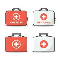Set Of First Aid Kit Vector Icon Illustration. Medical Bag Flat Icon