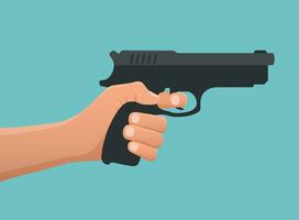 Hand holding pistol gun icon in flat style. Firearm symbol vector illustration on isolated background. Rifle ammo sign business concept.