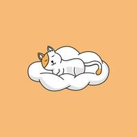 Cute cat on the cloud sleeping vector design flat cartoon style