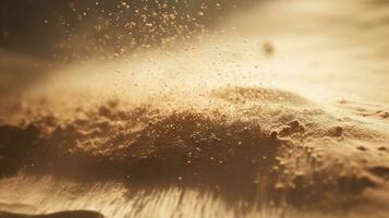 Dust particles sprayed by the wind. Sand on the ground or dust on the floor. Generative AI. photo