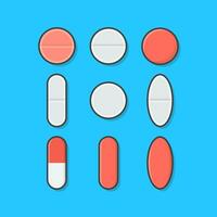 conjunto de varios médico tabletas y pastillas vector icono ilustración. antibiótico médico farmacéutico plano icono