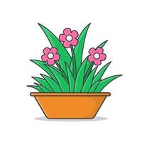 House Plant In Pot Vector Icon Illustration. Trendy Plant Growing In Pot Or Planters. Flowerpot Bloom Icon