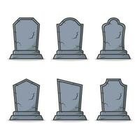 Set Of Graveyard Tombstone Vector Icon Illustration. Gravestone Flat Icon. Funeral Symbol