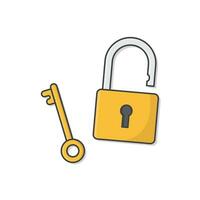 Padlock With Key Vector Icon Illustration. Open Padlock