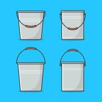 Set Of Metal Bucket Vector Icon Illustration. Bucket Container Icon