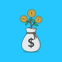 Bag For Dollar Money With Money Tree Vector Icon Illustration. Money Tree Flat Icon