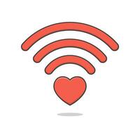 Heart Wifi Vector Icon Illustration. Red Heart And Wifi Signal Flat Icon