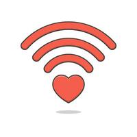 Heart Wifi Vector Icon Illustration. Red Heart And Wifi Signal Flat Icon