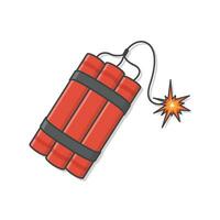 Dynamite Bomb With Burning Wick Detonate Vector Icon Illustration. Explosive Dynamite, Grenade, And Bomb Icon