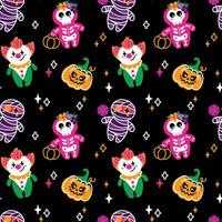 Children's Halloween characters. Happy Halloween. Seamless pattern on a black background. Vector. vector