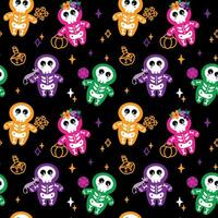 Children's Halloween characters. Happy Halloween. Seamless pattern on a black background. Vector. vector