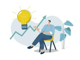 Business creativity development, How to solve a problem, Inspirational ideas or Motivating employees to come up with big ideas, A large light bulb is metaphorical concept. Vector design illustration.