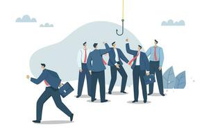 Think different, stand out from the crowd. businessman working with different business ideas Straight to success, with businessmen walking away from the pack symbol of difference and creative. vector