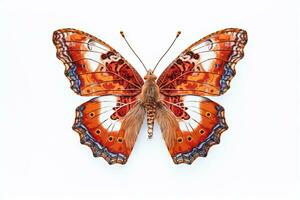 mariposa con vistoso alas aislado en blanco. generativo ai. foto