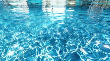 Ripples on the blue pool water. Shiny waves of clean pool water. Generated AI. photo