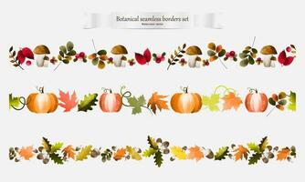 Set of botanical seamless borders. Autumn elements. Watercolor vector. vector