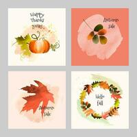 Autumn leaves, pumpkin, made in watercolor technique. Thanksgiving flyer set, autumn discounts, cover template, flyer, invitation. vector