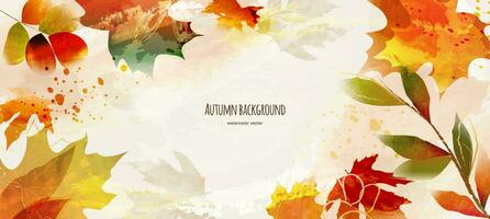 Watercolor landscape with autumn leaves. Autumn abstract background. vector