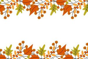 Vector Abstract rectangular frame border of autumn leaves and twigs in trendy seasonal hues. Isolate