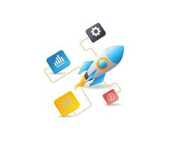 Rocket gliding infographic business management system vector