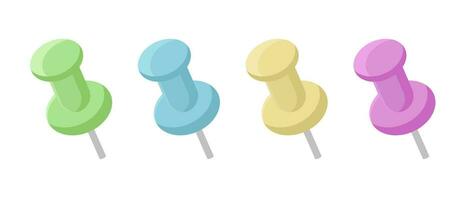 Set of colored pushpins on a white background. Office stationery. vector