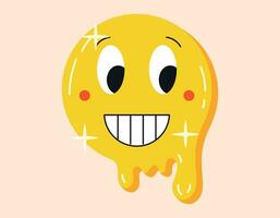 Funny laughing melting emoticon. Vector cartoon isolated retro emoji sticker, 90s style