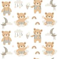 Seamless pattern with  cute Baby bear.  Hand drawn vector illustrations