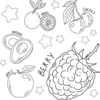 frutas mano dibujado diseño para colorante libro vector