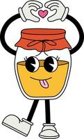 Honey jar character in 70s cartoon style vector