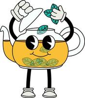 Character teapot in 70s cartoon style vector