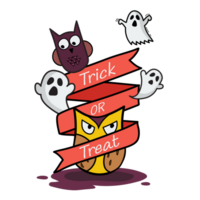 Trick or Treat with owls Halloween poster Doodle style png