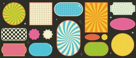 Set of groovy blank stickers vector