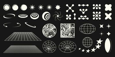 Set of abstract geometric shapes and elements in retro style. Y2k aesthetic design. Template for banner, poster, social media, logo, stickers. vector