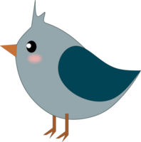 Cute teal bird cartoon isolated on transparent background. png