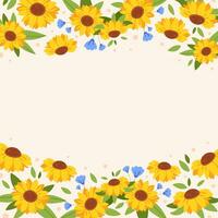 Sunflowers background. Sunflowers frame vector