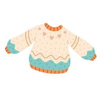 Warm sweater for autumn or winter. Knitted woolen sweater. Cold season. vector