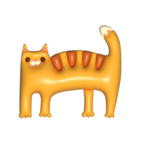 3d desenho animado render gengibre malhado gato. em pé gatinha. danadinho personagem com engraçado esquisito desenho animado face. raster isolado ilustração. png