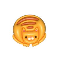 3d cartoon render ginger tabby cat. Curl up kitty. Round shaped character with funny weird cartoon face. Raster isolated illustration. png