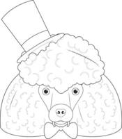 Halloween greeting card for coloring. Poodle dog with top hat, bow tie and several scars vector