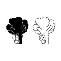 ilustración de brócoli personaje. línea arte, silueta, sencillo y bosquejo concepto. usado para mascota, logo, símbolo, firmar, imprimir, dibujo libro, o colorante vector