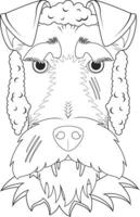 Halloween greeting card for coloring. Fox Terrier dog dressed as a werewolf vector