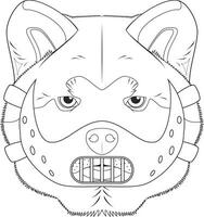 Halloween greeting card for coloring. Akita Inu dog dressed with a force mask vector