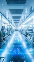Clean-room environment in a microchip production under blue light photo