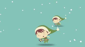 Papa Noel claus corriendo con elfos, con azul nevando antecedentes video