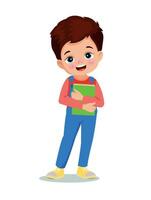 cute boy with book in hand vector