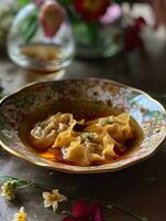 Shui lan fried wonton for chinese kung pao, in the style of flower and nature motifs AI Generated photo