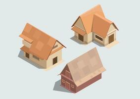 Isometric houses in village style vector