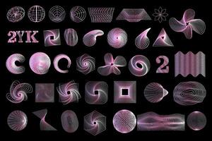 Set of gradient abstract y2k geometric wireframe elements and shapes.  Retro design elements. vector