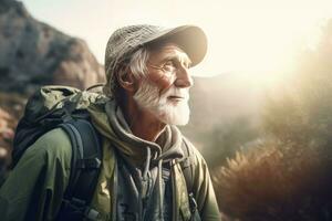 Old man hiking. Generate Ai photo