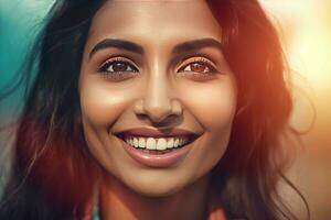 Indian woman smiling. Generate Ai photo